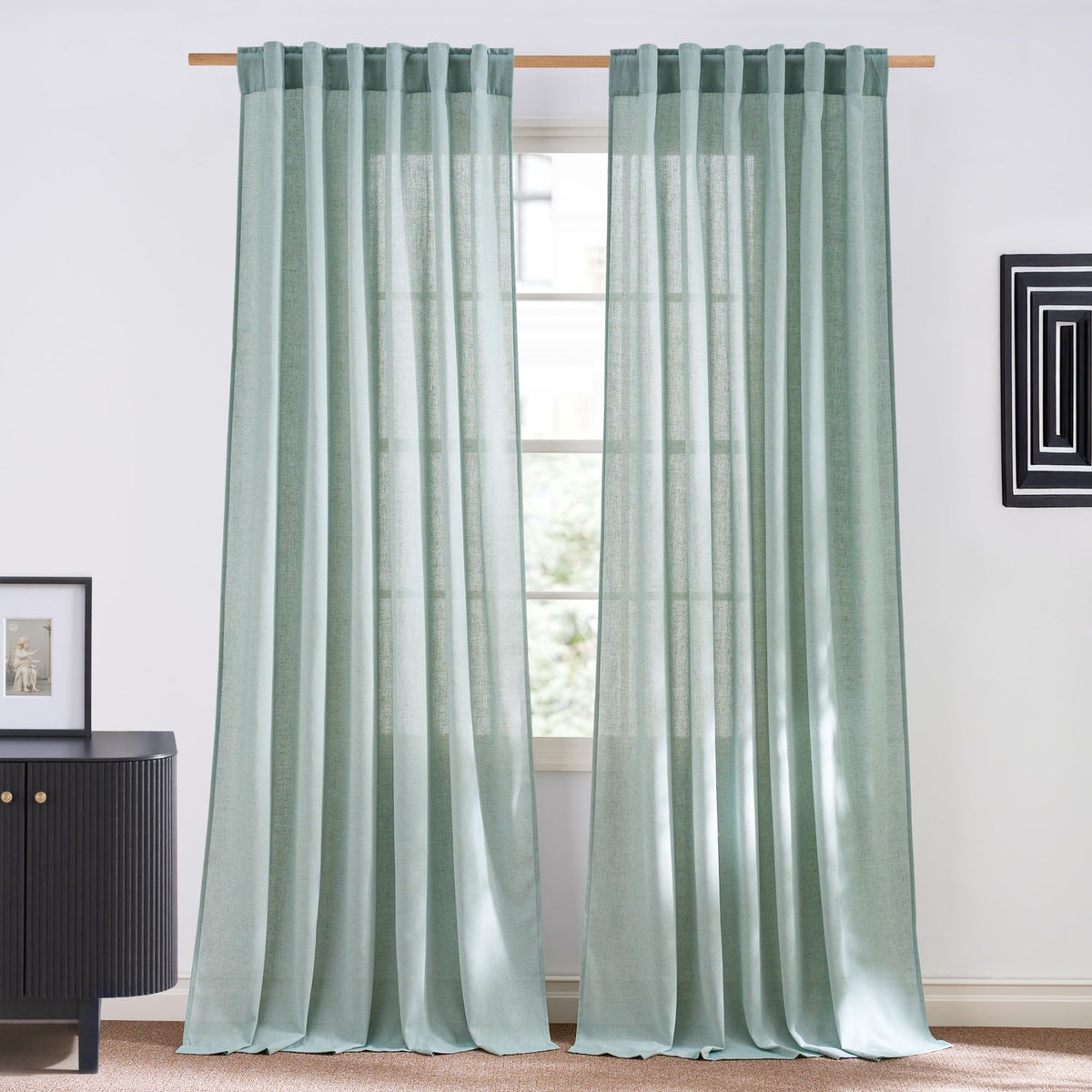 NICETOWN Flax Sheer Linen Curtains for Living Room 95 inch Long 2 Panels, Rod Pocket & Back Tab Semi Sheer Drapes Privacy Added with Light Filtering for Bedroom/Living Room, Natural, W55 x L95