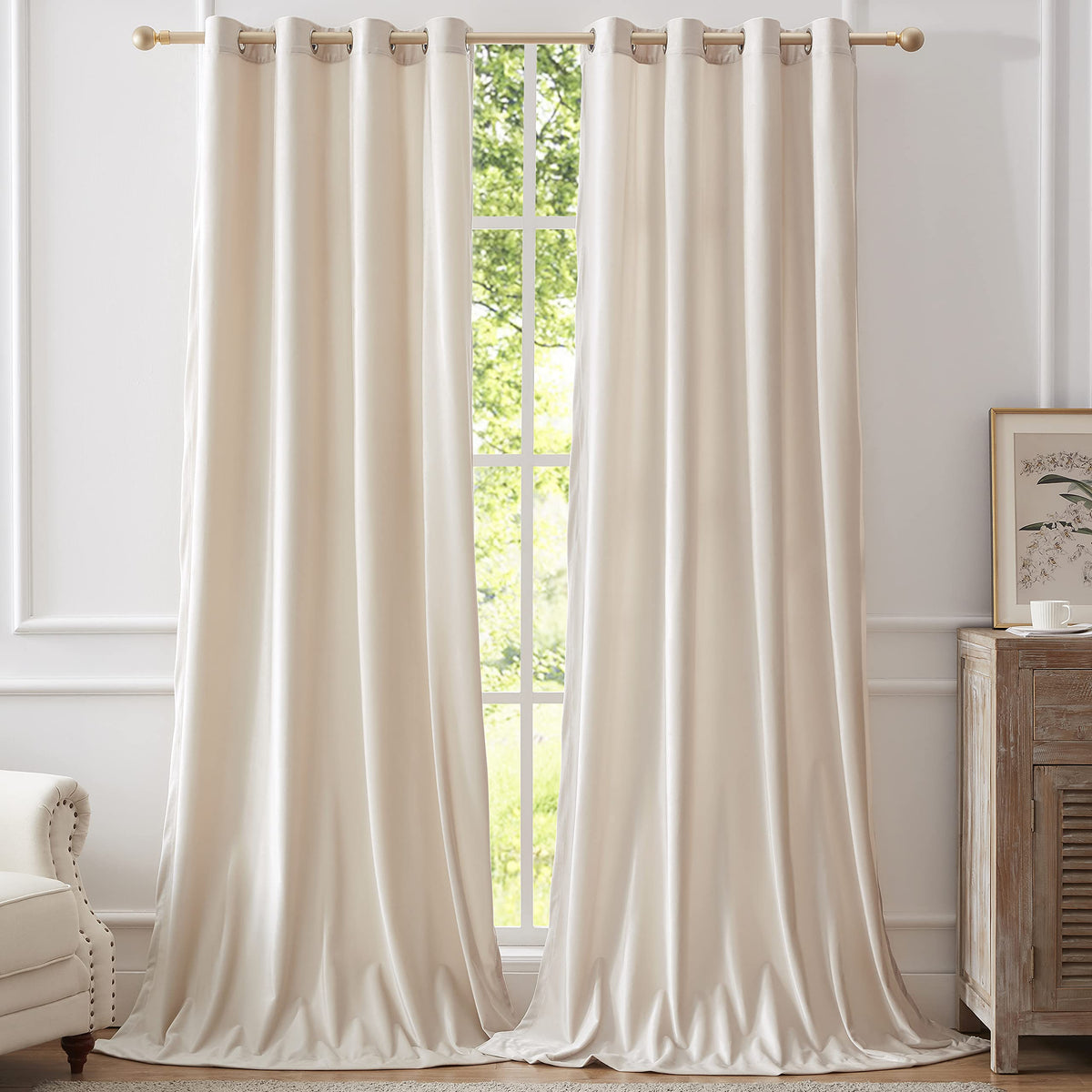 BULBUL Velvet Gold Grommet Blackout Curtains 84 inch Length for Living Room