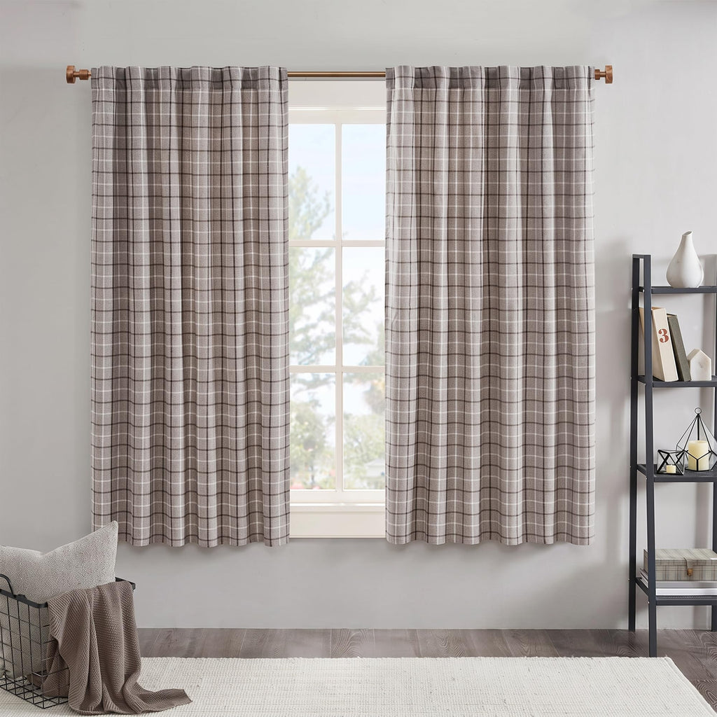 Madison Park Plaid Window Curtain Thermal Insulated, 1 Panel, 50x95 Brown