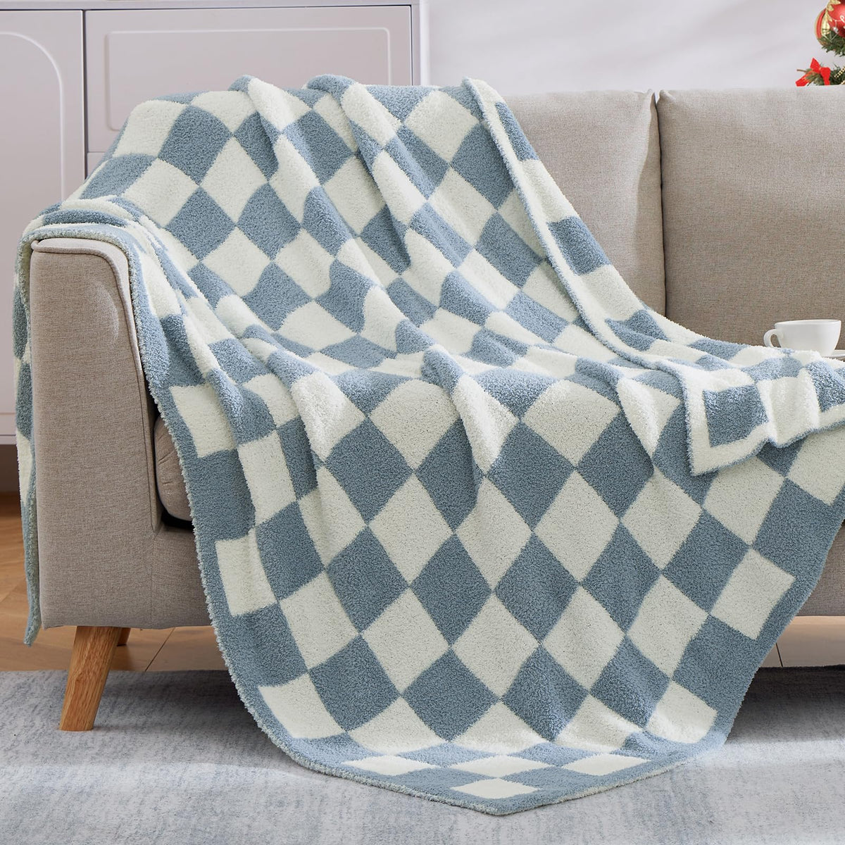 WRENSONGE Soft Checkered Throw Blanket for Couch-Cozy Warm Knitted Blankets