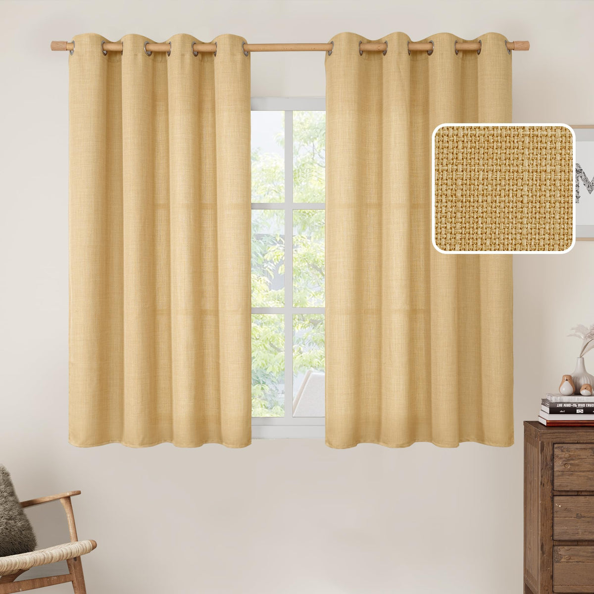 LAMIT Cream Ivory Linen Semi Sheer Curtains 84 inch Length for Bedroom