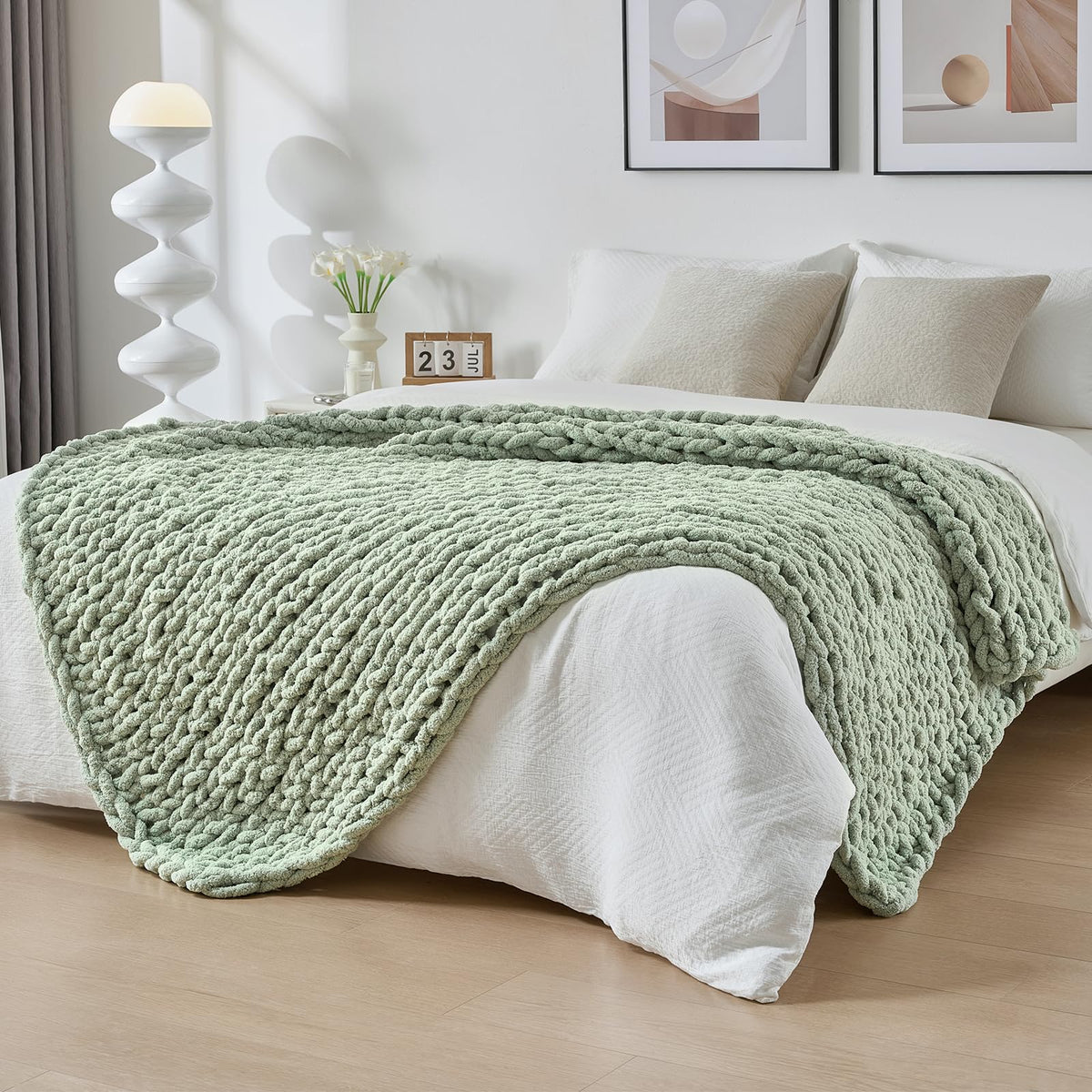 Bigacogo Chunky Knit Throw Blanket for Couch, 40x60 inches, Beige