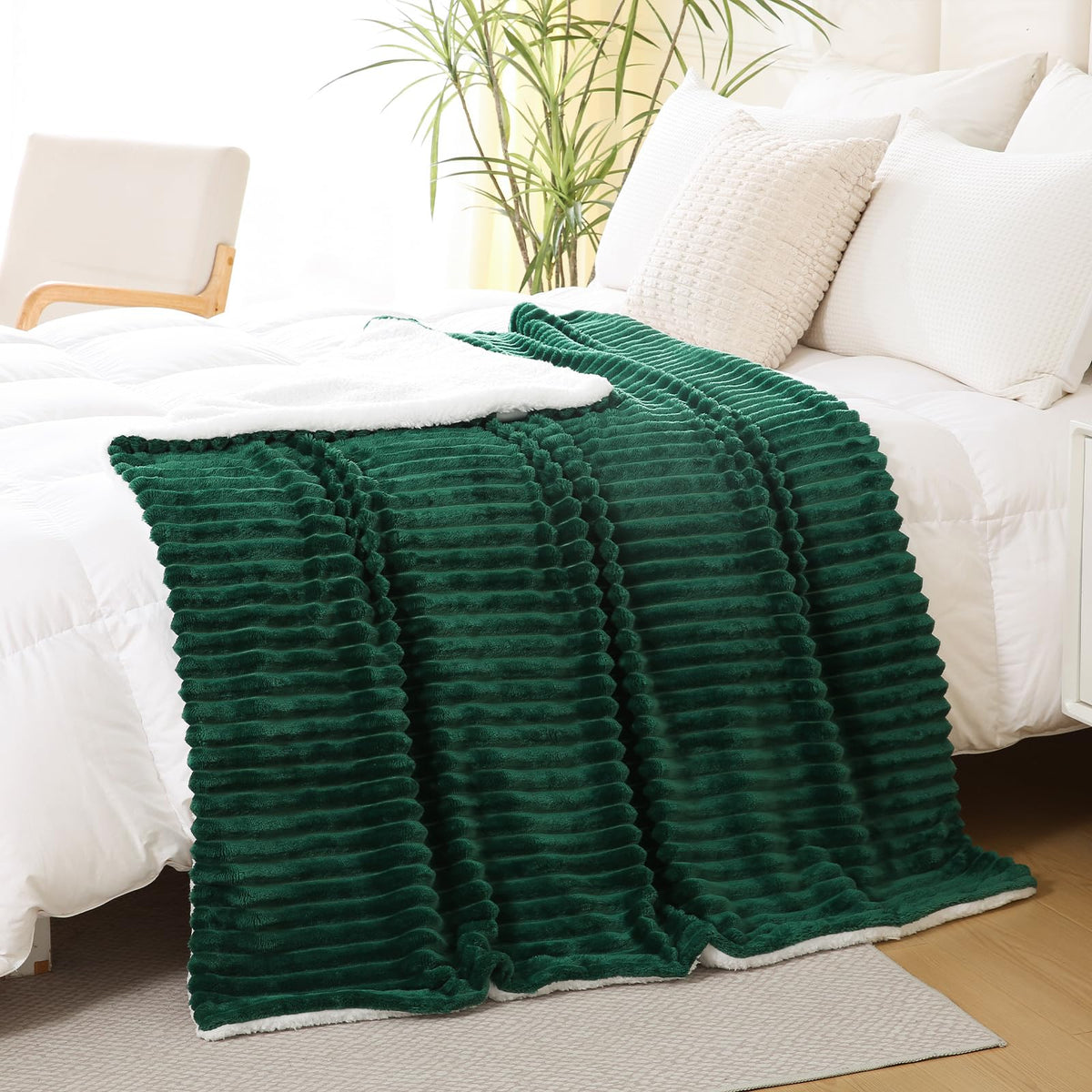Burnt Orange Sherpa Fleece Throw Blanket 50”×60”Double-sided for Couch