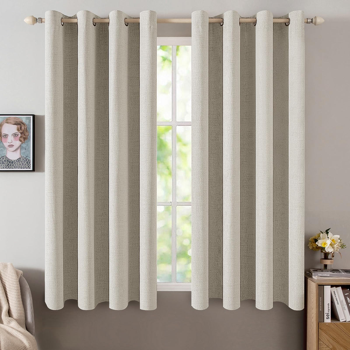 MIULEE 100% Blackout Linen Curtains for Bedroom 52x84 Inches Dusty Blue