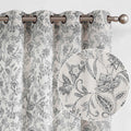 Lazzzy Grey Floral Linen Curtains Farmhouse Grommet Top 50W X 63L 2 Panels