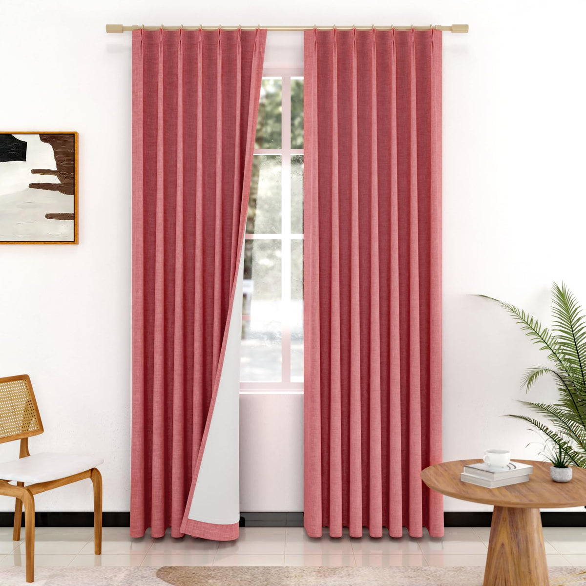 IVAPUPU Natural Linen Blend Blackout Curtains for Bedroom 108 Inch Long