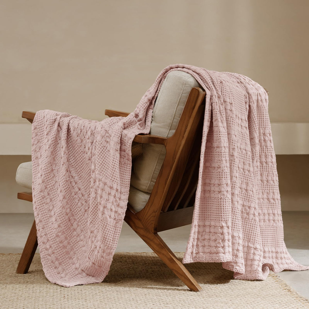 PHF Lightweight 100% Cotton Waffle Throw Blanket for Couch, Light Taupe