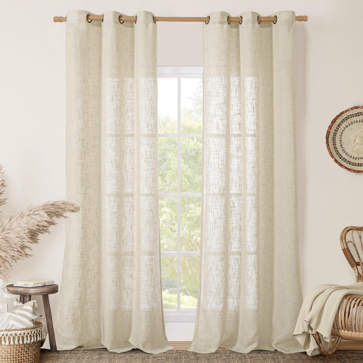 LAMIT Cream Ivory Linen Semi Sheer Curtains 84 inch Length for Bedroom