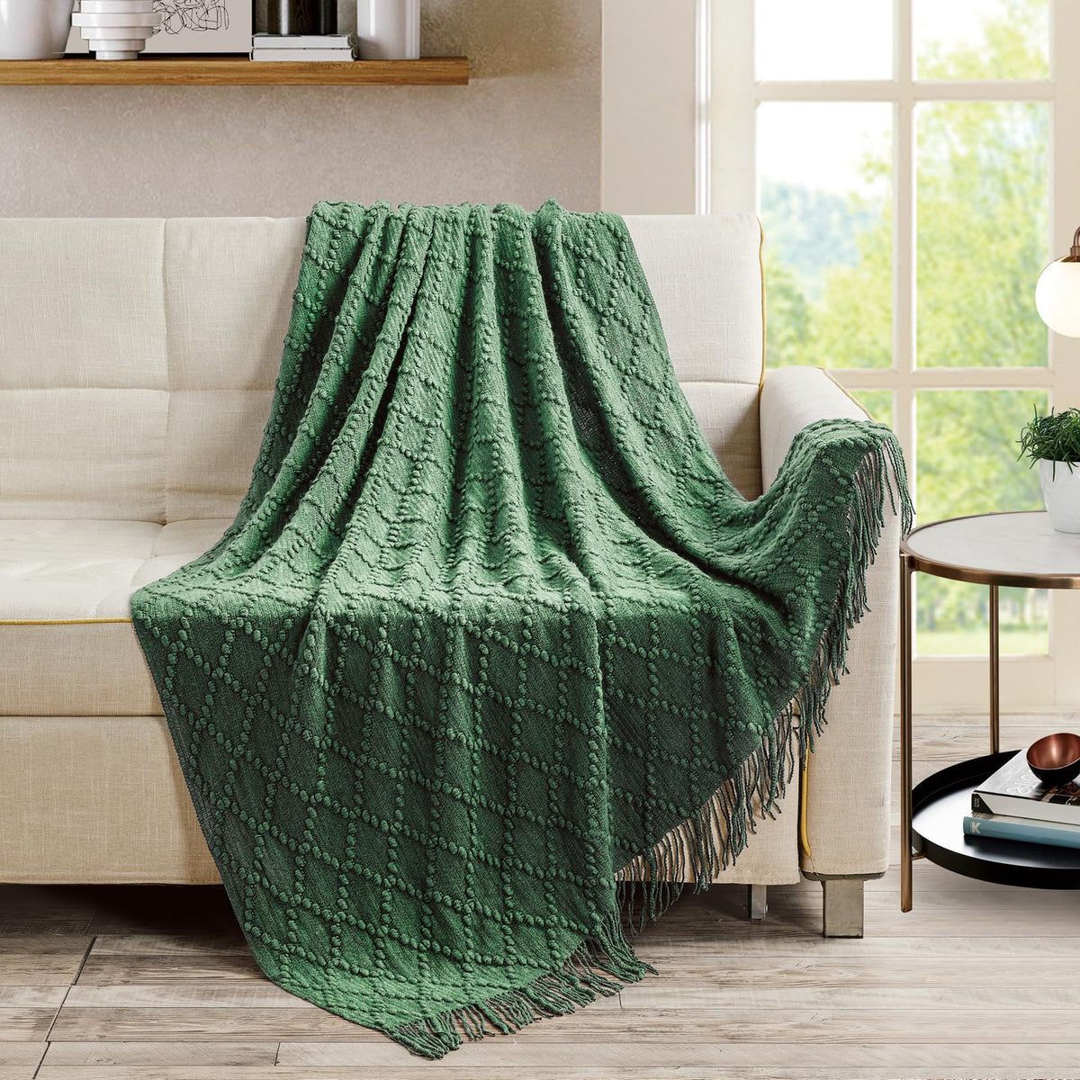 BOURINA Beige Throw Blanket 50x60 Inch Boho Knitted Soft Throw Sofa Blanket