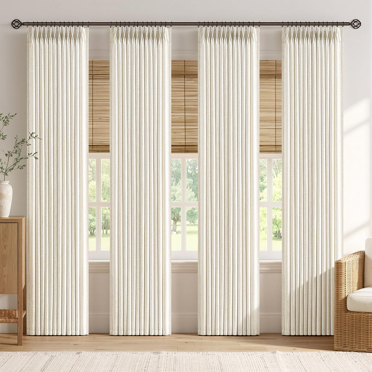MIULEE 4 Panels Set Pinch Pleated Linen Curtains 90 Inches Long Natural