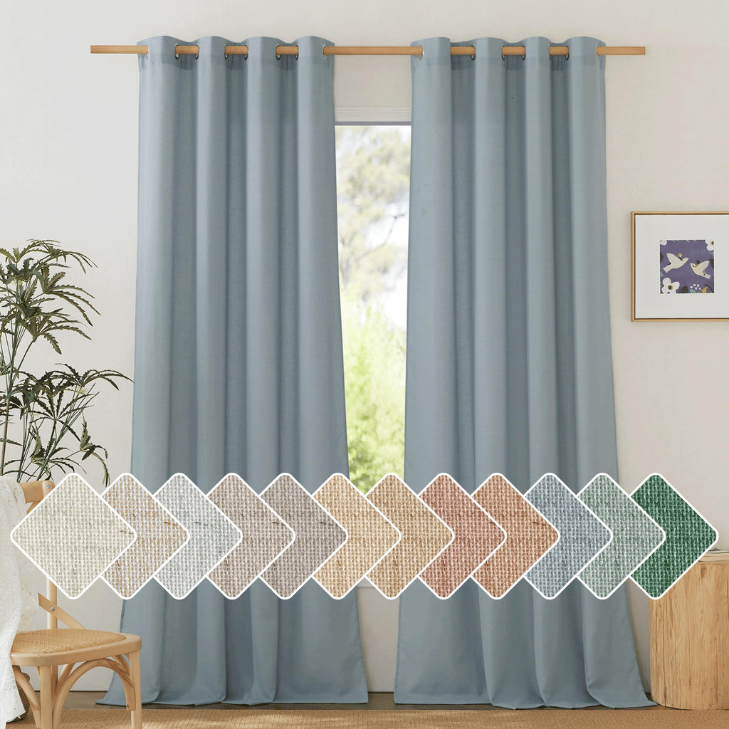 NICETOWN Natural Linen Curtains 84 inch Long 2 Panels Set, Grommet Top Thick Linen Burlap Semi Sheer Vertical Drapes Privacy Assured with Light Filtering for Bedroom/Living Room, W55 x L84