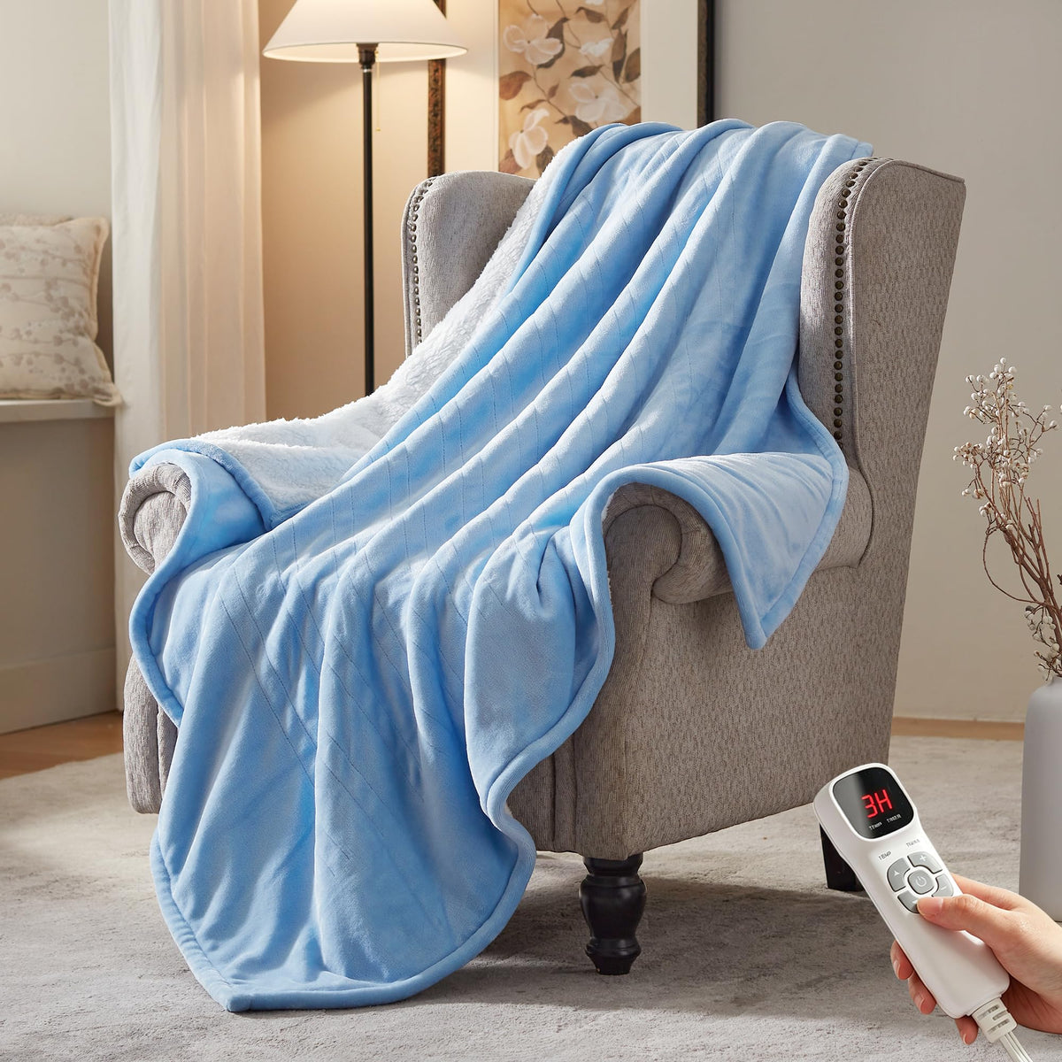 Electric Heated Blanket,50"x60" Heating Throw Flannel London Grey