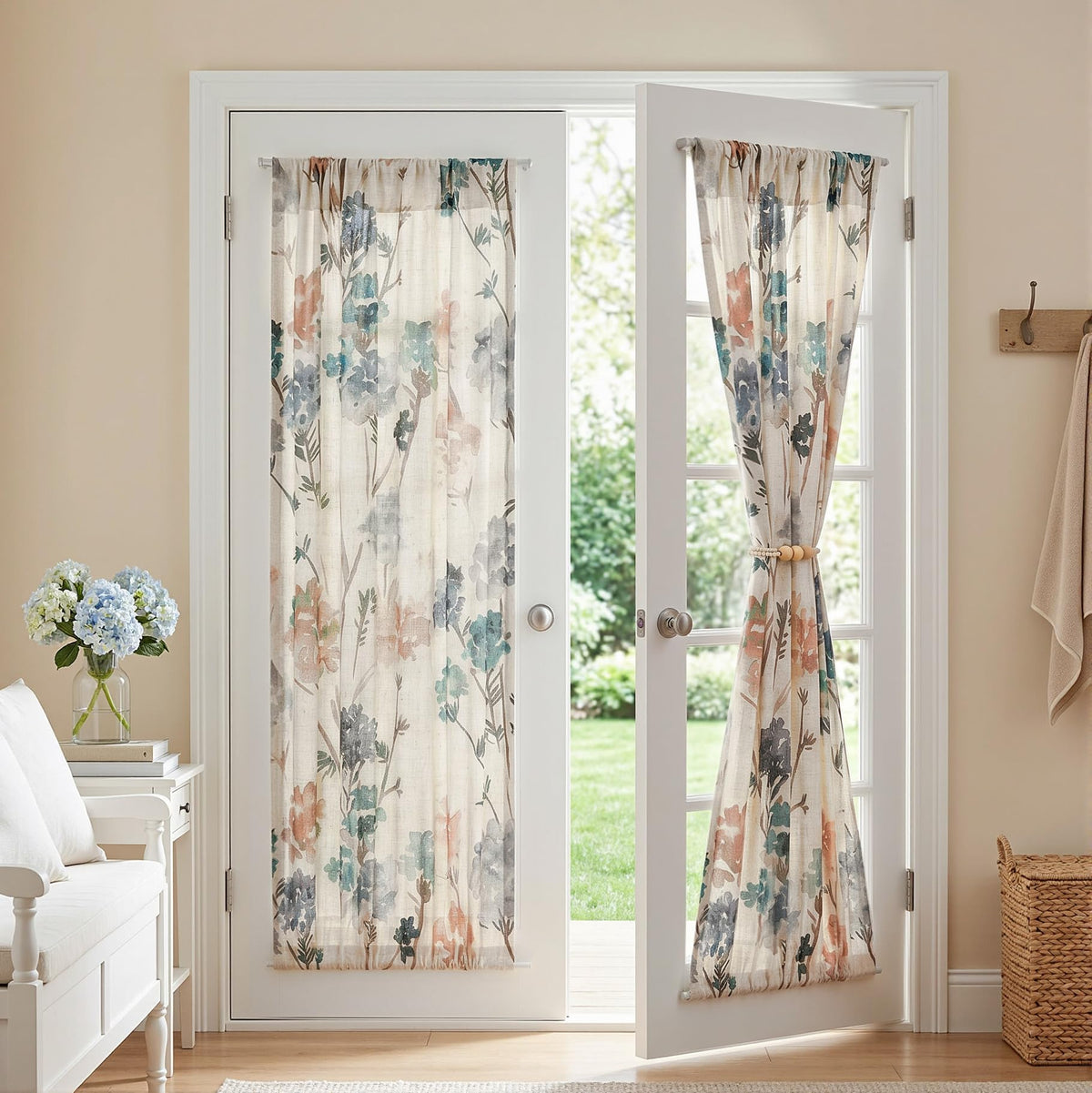 MYSKY HOME Floral Curtains 72 inch for Living Room Linen Semi Sheer Light Filtering Privacy Protect Lightweight Drapes Decor Farmhouse Soft Touch for Dining Room, Yellow, 52" Wide, 2 Panels