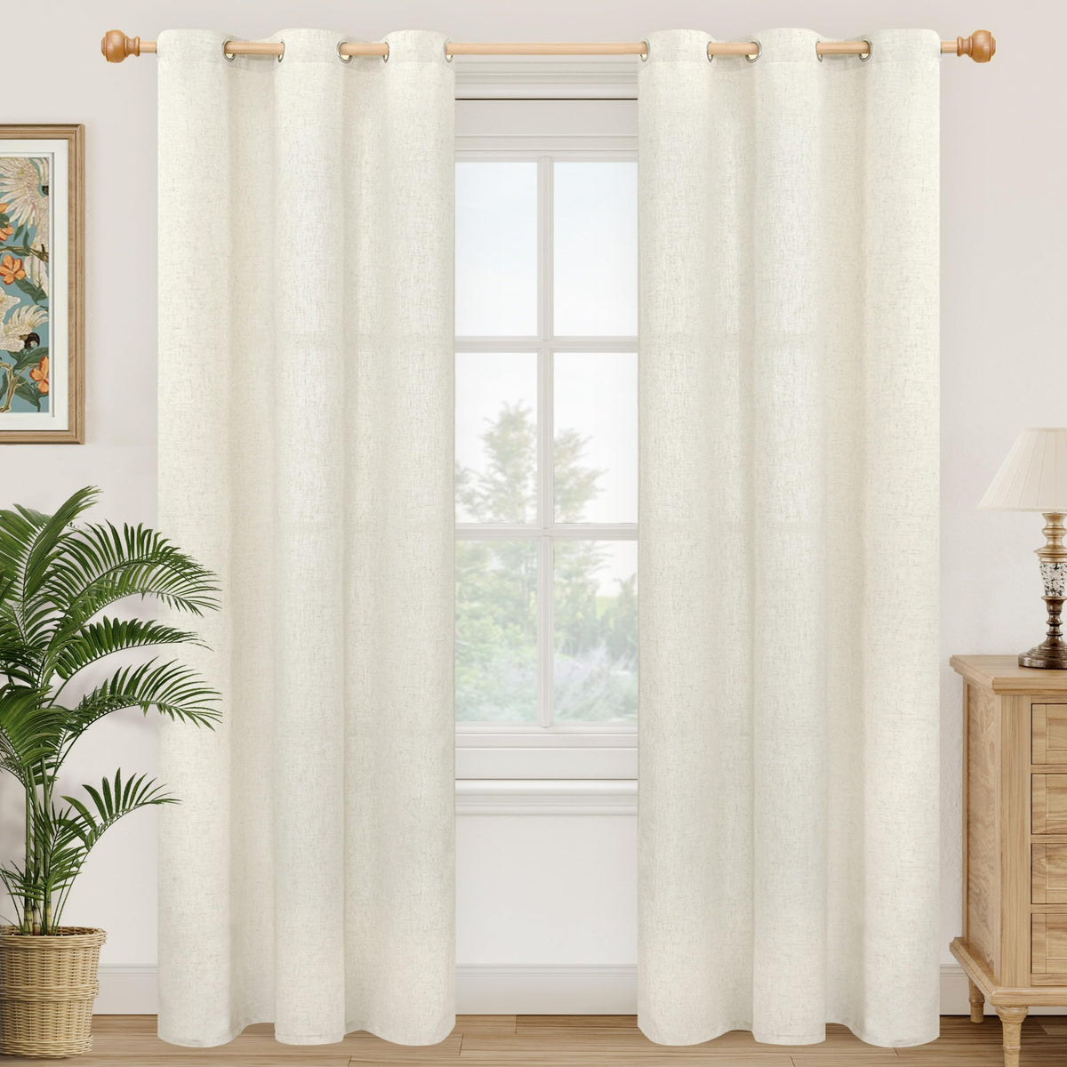 YoungsTex Linen Semi Sheer Curtains 63 Inch Length, Light Filtering Drapes