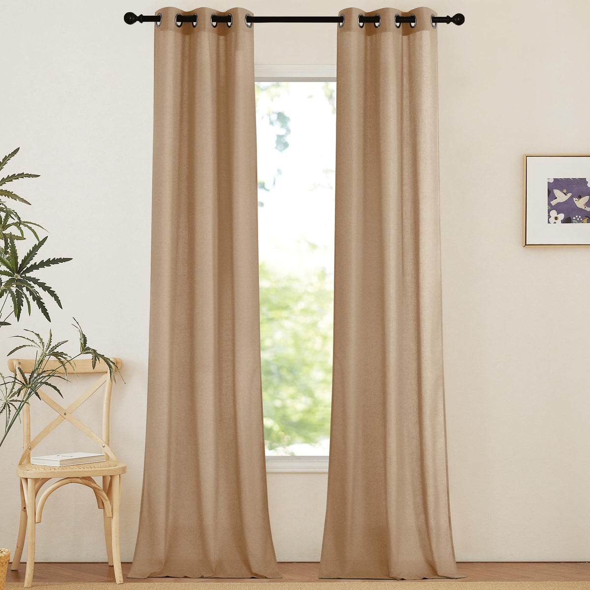 NICETOWN Natural Linen Curtains 84 inch Long 2 Panels Set, Grommet Top Thick Linen Burlap Semi Sheer Vertical Drapes Privacy Assured with Light Filtering for Bedroom/Living Room, W55 x L84