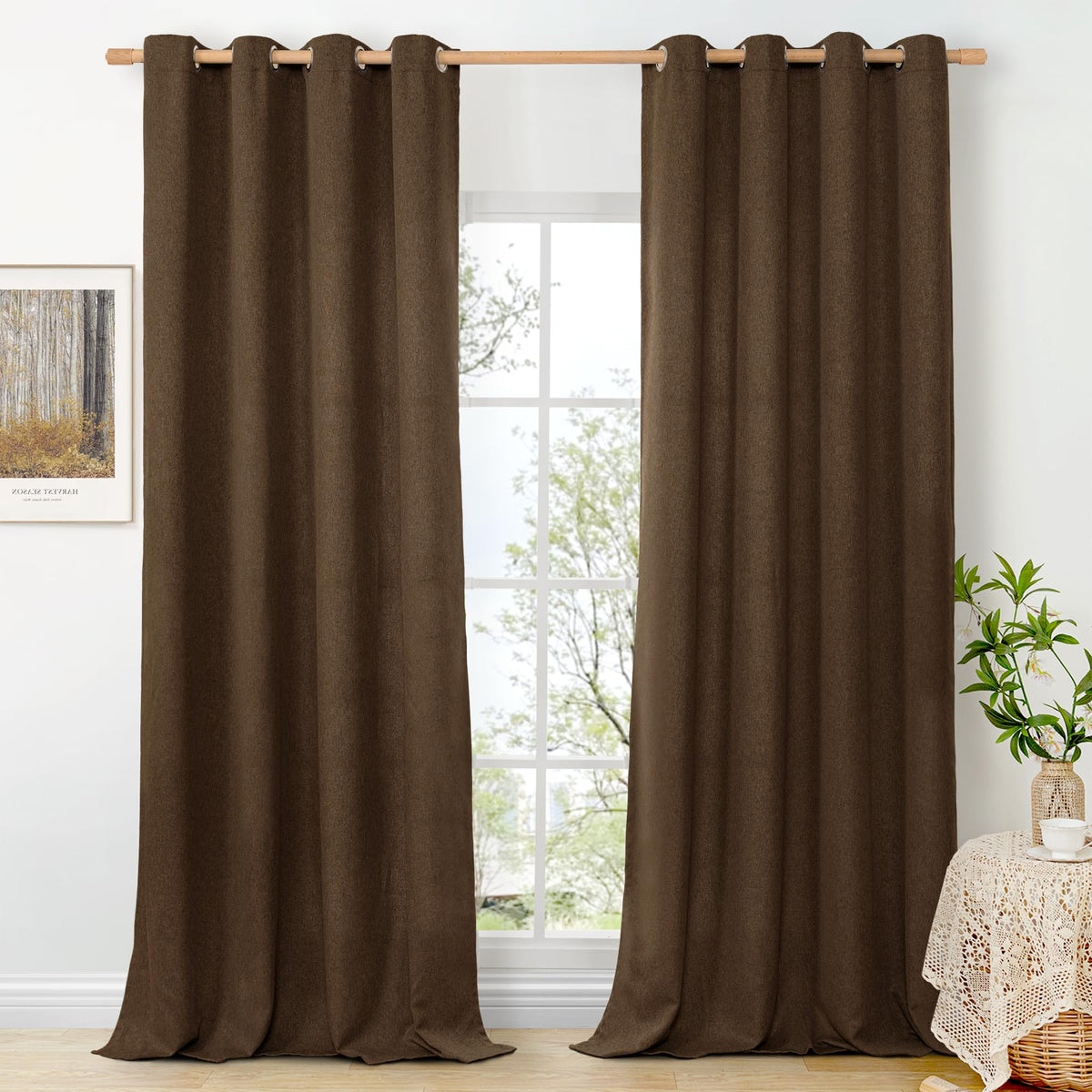 BGment Oatmeal Linen Curtains for Living Room 95 Inch Length 2 Panels Set, Privacy Drapes Light Filtering with Grommet for Farmhouse Bedroom No See Through, Each 52 Inch Wide