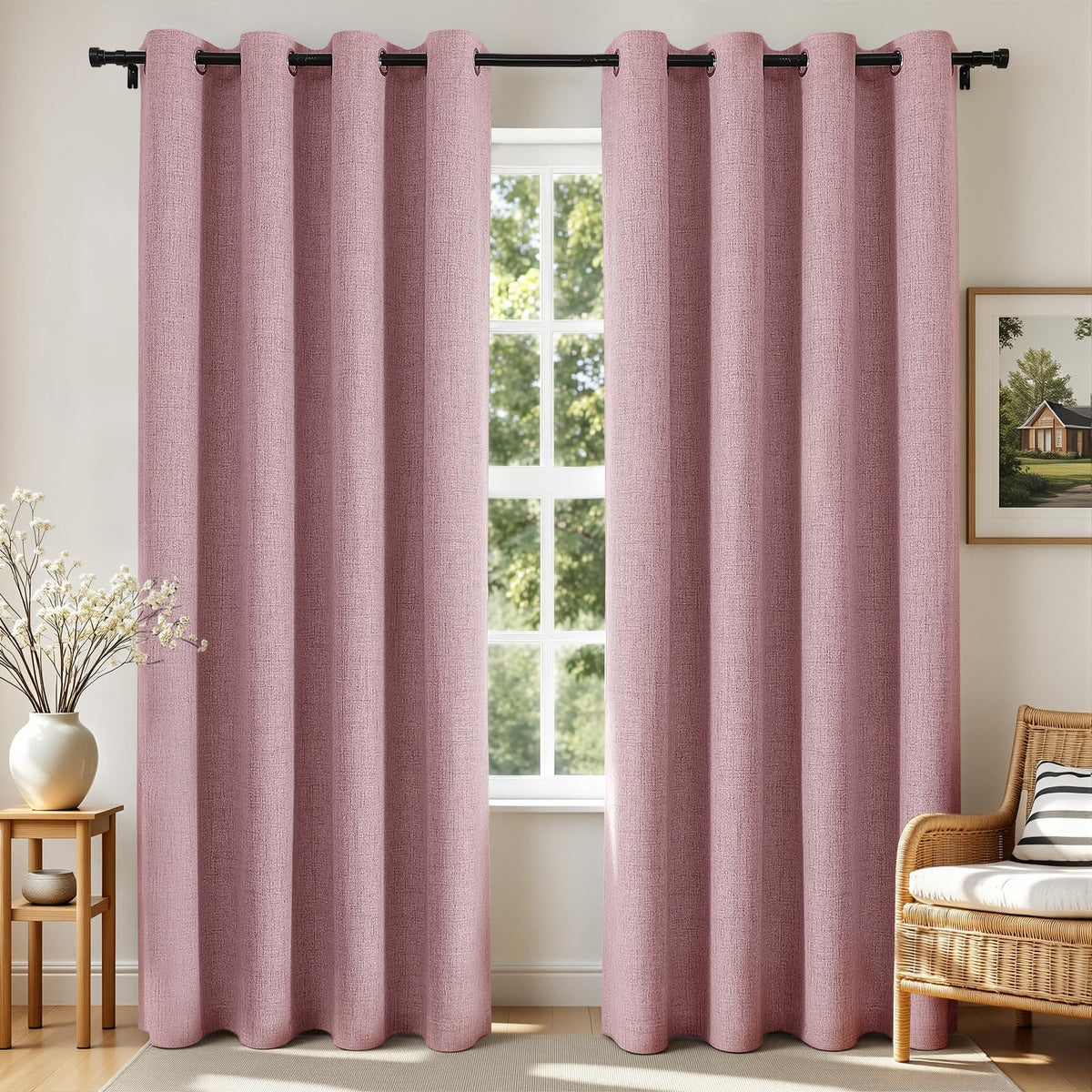 Joydeco Blackout Curtains 84 Inch Long, Linen Black Out Curtains for Bedroom 2 Panels with Grommet, Thermal Insulated, Noise Reducing Room Darkening Drapes Privacy Protection for Living Room Window