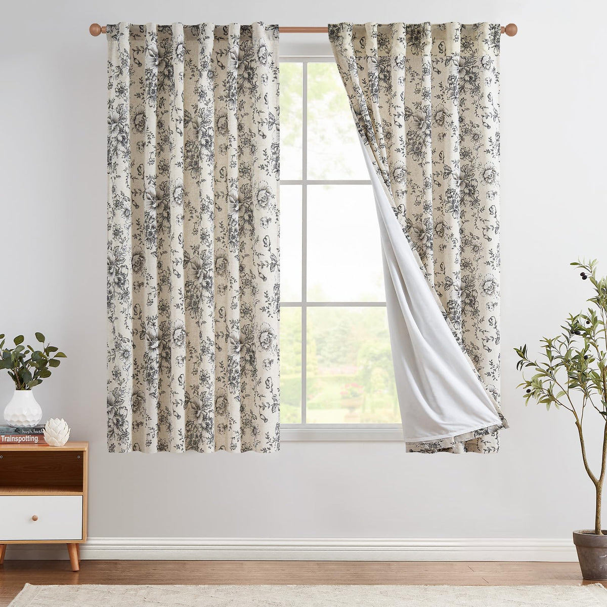 jinchan Vintage Floral Linen Curtains 84 Long for Living Room 2 Panels