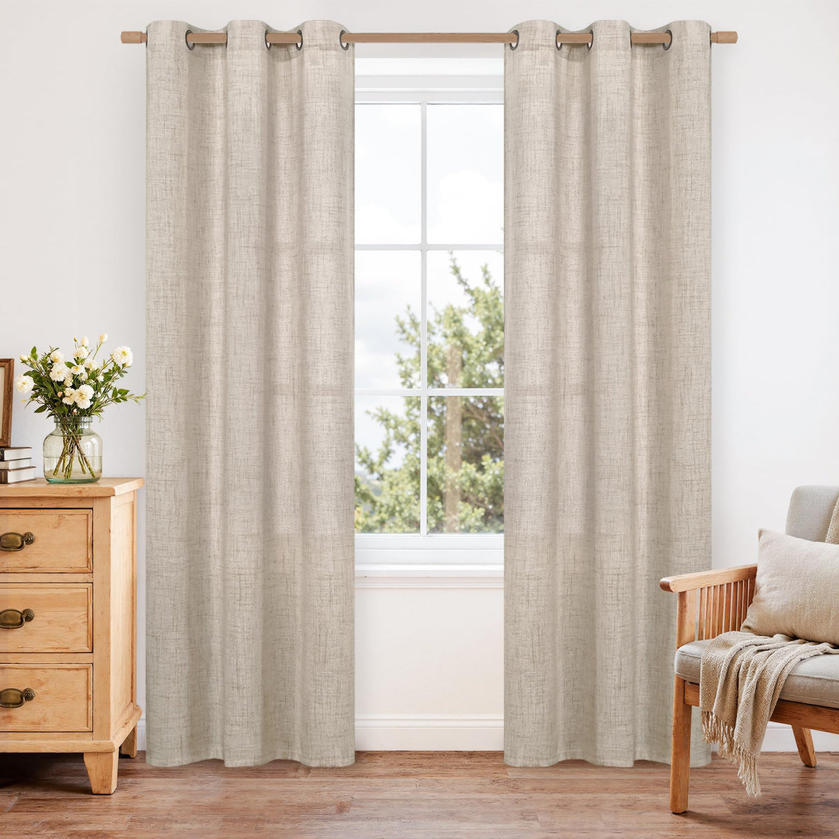 YoungsTex Linen Semi Sheer Curtains 63 Inch Length, Light Filtering Drapes