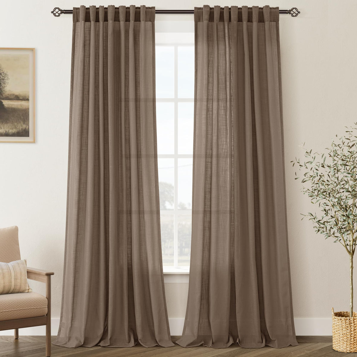 96 inch Long Linen Curtains 2 Panels for Living Room Back Tab Cream Ivory Light Filtering Semi Sheer Curtain 96 inches Long Boho Farmhouse Rustic Linen Drapes Floor to Ceiling Length 8 FT