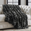 EverGrace Faux Rabbit Fur Bubble Throw Blanket, 60"x80", Ivory White