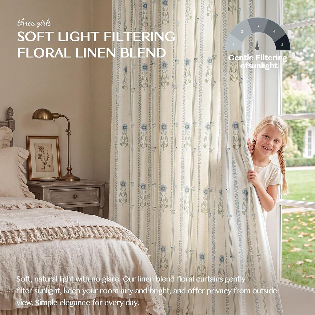 Pinch Pleated Curtains for Living Room Bedroom Dining Room - 84 Inches Light Filtering Floral Curtains Luxury Linen Drapes Farmhouse Window Curtains with Hooks - 2 Panels Set, 40" W x 84" L