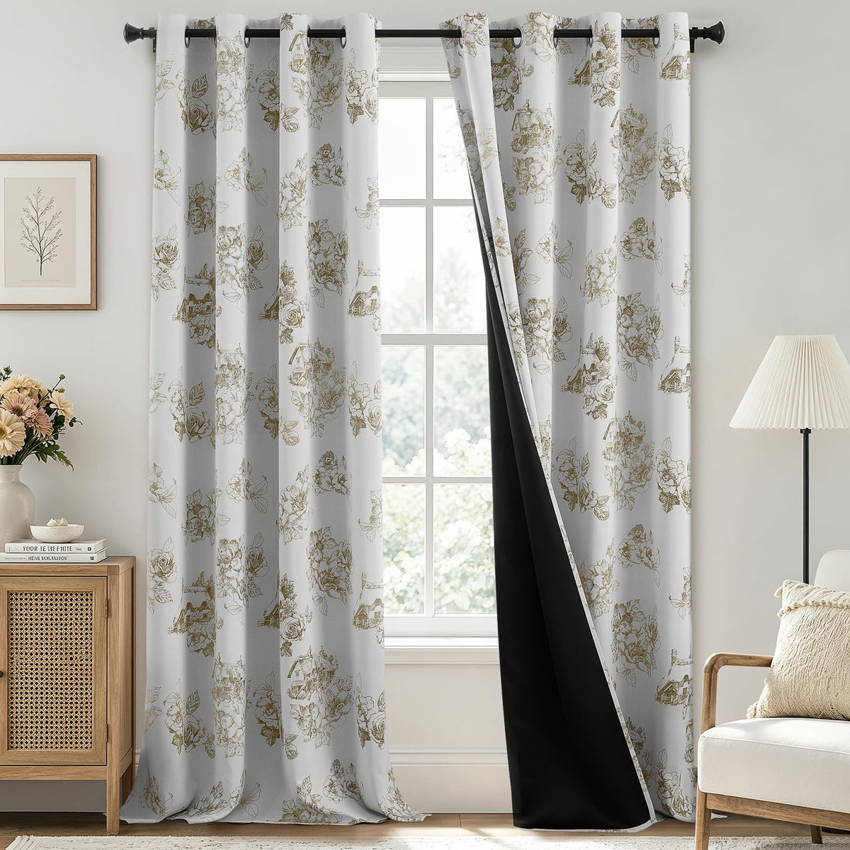 SimpleHome Cream 100% Blackout Curtains Room Darkening Living Room 84 Inch