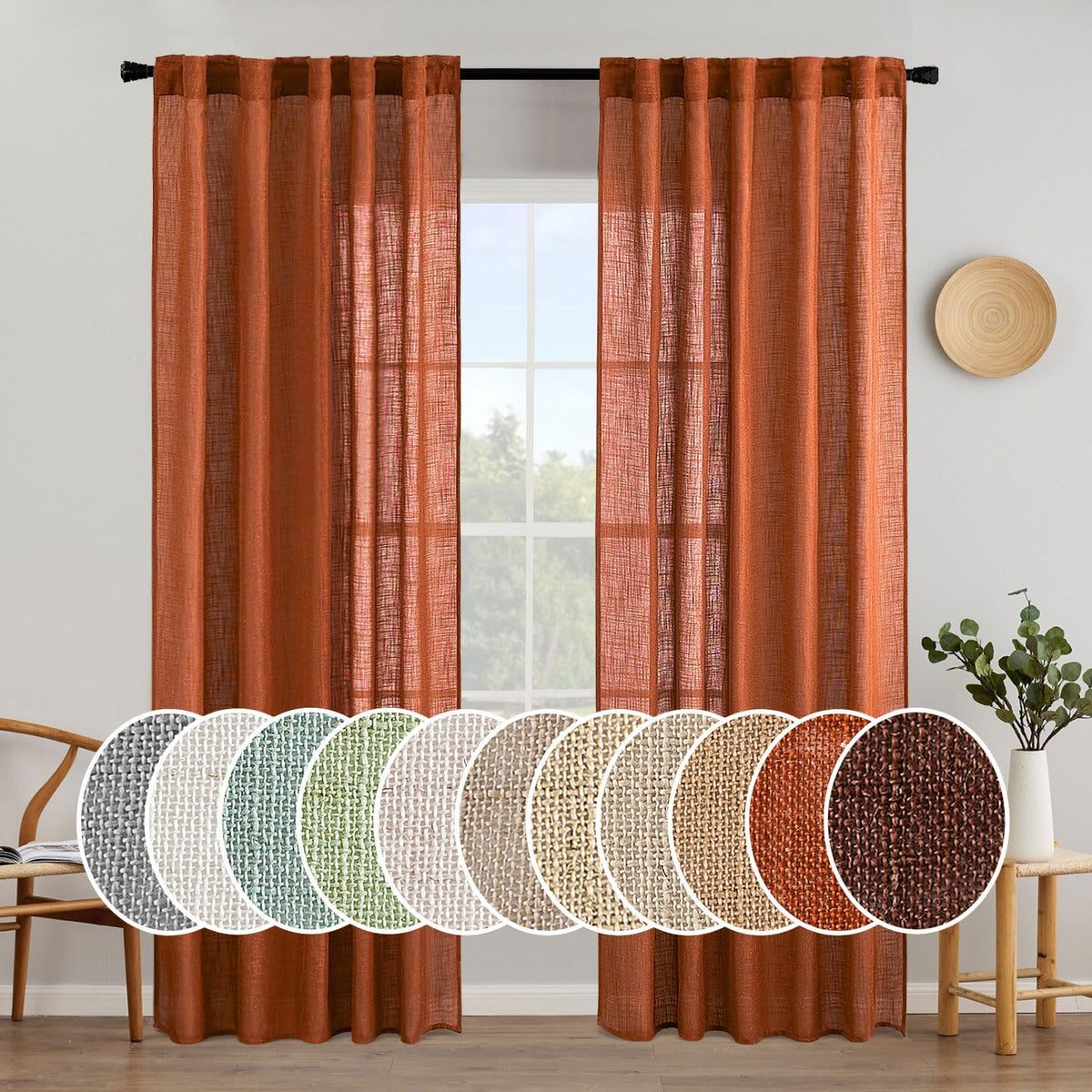 MIULEE Taupe Linen Curtains 52x84 Inch Length for Bedroom and Living Room