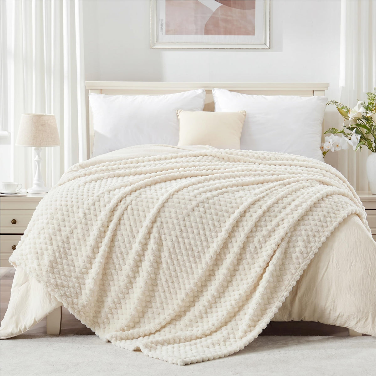 EXQ Home Turtle Shell Throw Blanket Beige for Couch Gentle Soft Fleece
