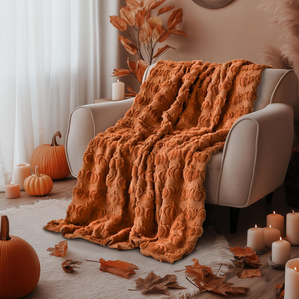 Horaldaily Fall Caramel Orange Pumpkin Faux Fur Throw Blanket 50x60
