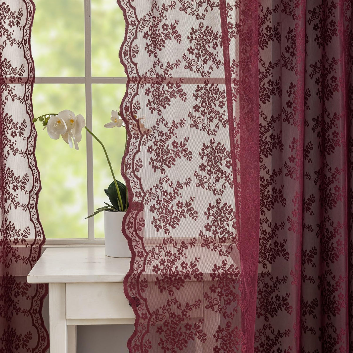 YJ YANJUN Vintage Lace Curtains 84 Inches Long-Victorian Floral Pattern Ivory Sheer Curtain Panels for Living Room Bedroom French Door, Light Filtering Drapes, 2 Panels 52W x 84L Cream