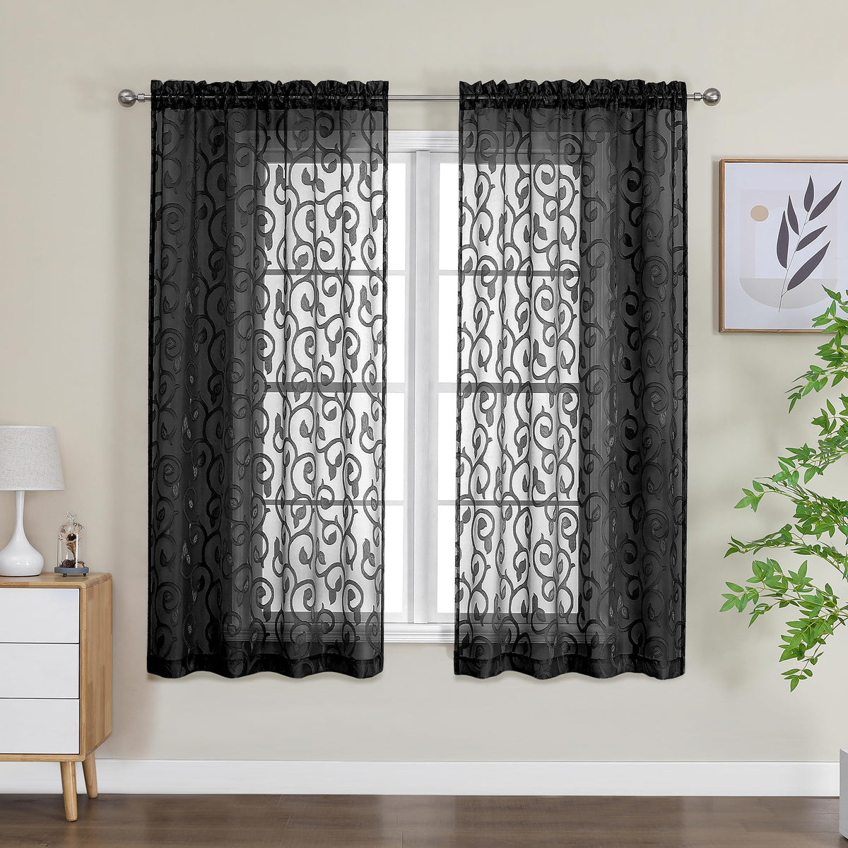 OWENIE Furman Ivory Sheer Curtains 84 inches Long for Bedroom Living Room 2 Panels Set, Jacquard Clip Light Filtering Semi Sheer Curtain Rod Pocket Window Drapes, 2 Pcs Each 40 W 84 L