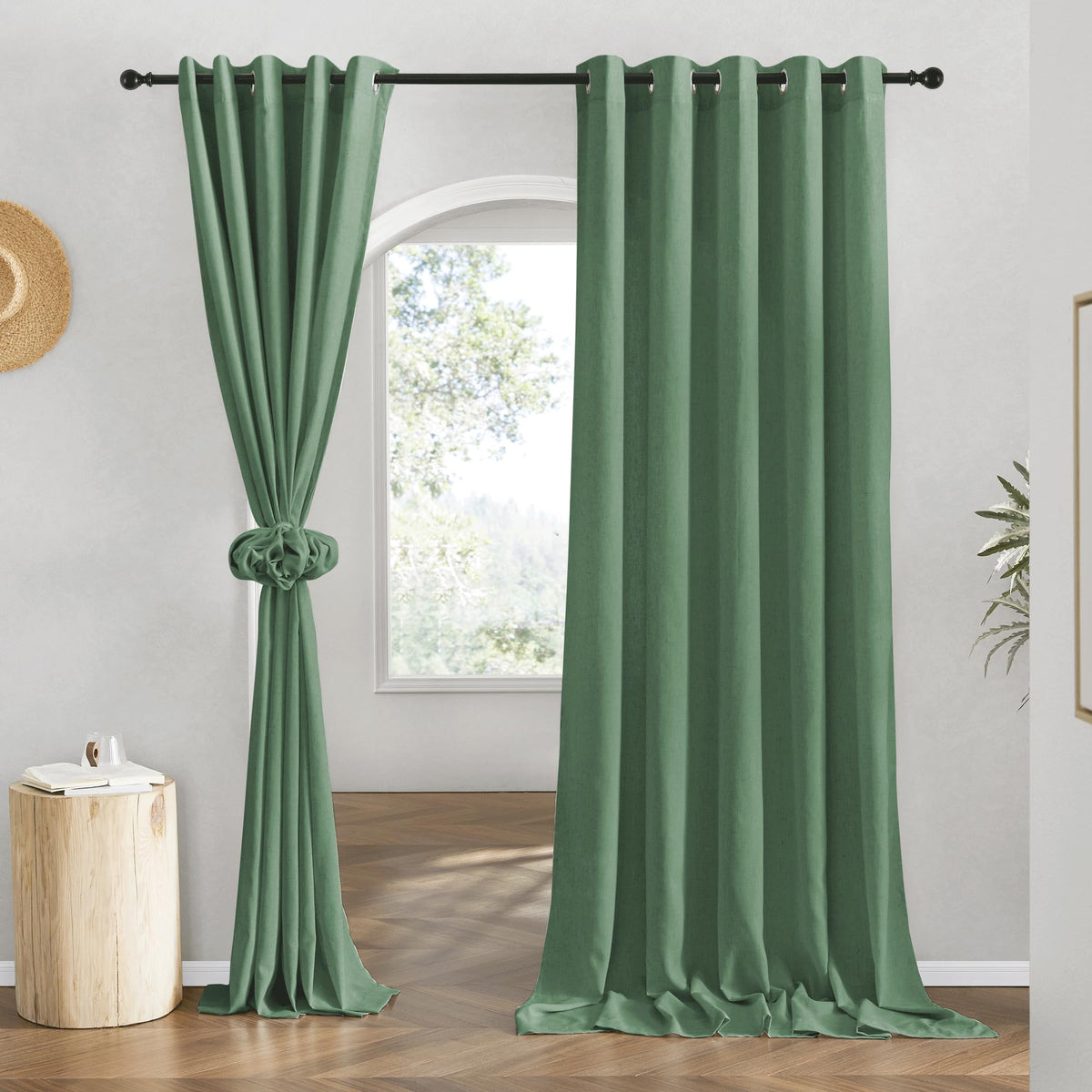 NICETOWN Natural Linen Curtains 84 inch Long 2 Panels Set, Grommet Top Thick Linen Burlap Semi Sheer Vertical Drapes Privacy Assured with Light Filtering for Bedroom/Living Room, W55 x L84