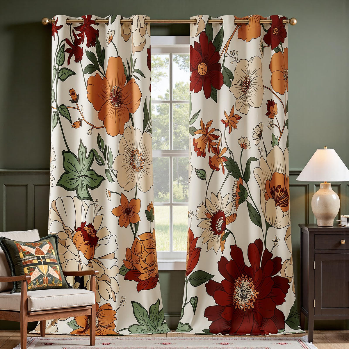 jinchan Beige Boho Floral Blackout Curtains 84 Inch Grommet 4 Panels