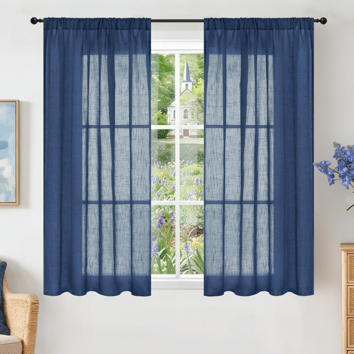 BGment Tan Linen Curtains 84 Inch Length 2 Panels Burlap Semi Sheer Drapes