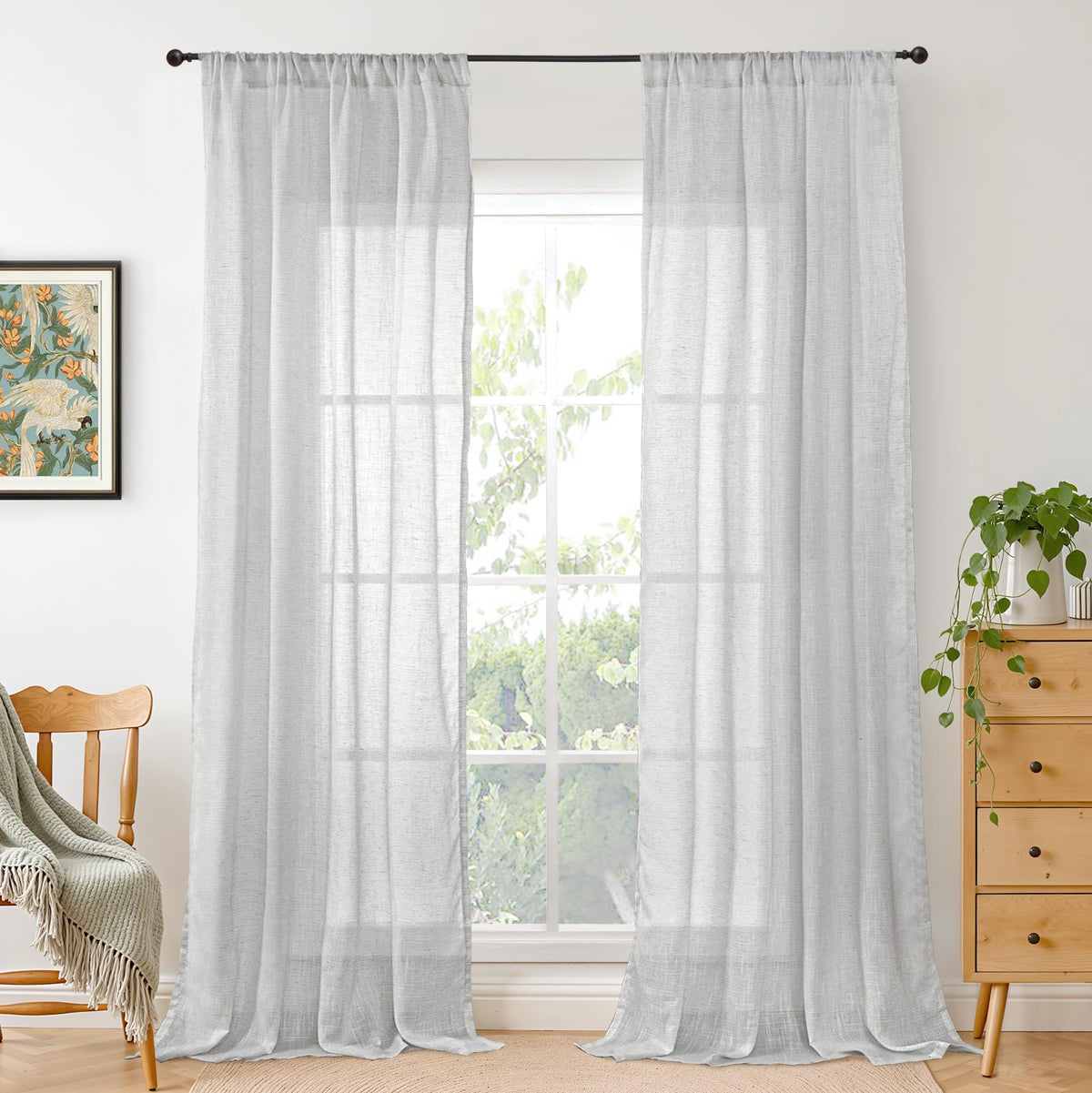 BGment Tan Linen Curtains 84 Inch Length 2 Panels Burlap Semi Sheer Drapes