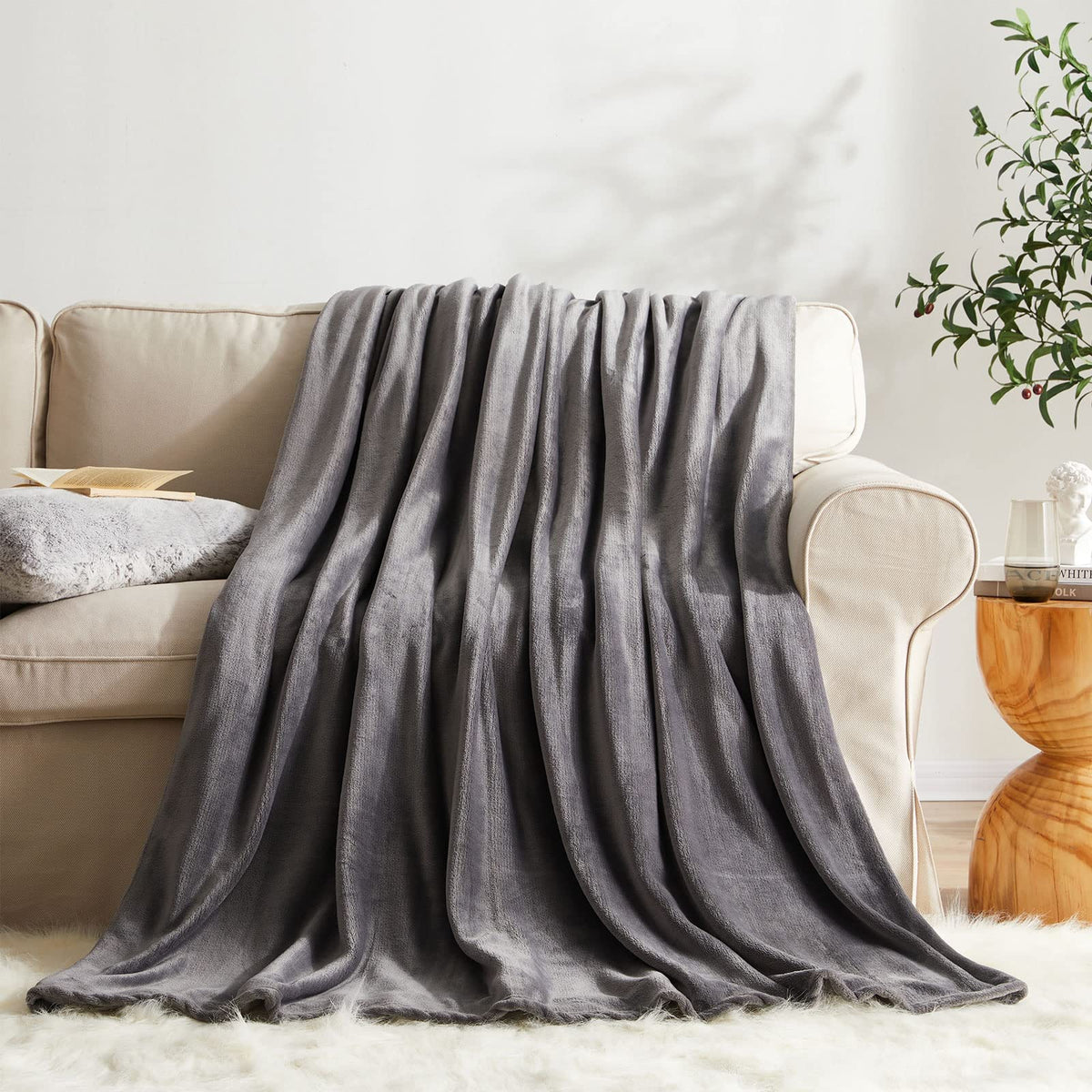 KMUSET Fleece Blanket Throw Size Grey Lightweight Super Soft Cozy Luxury Bed Blanket Microfiber Factory Shop
