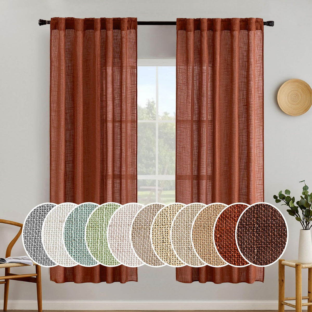 MIULEE Natural White Linen Curtains 52x90 Inch Long 2 Panels for Bedroom