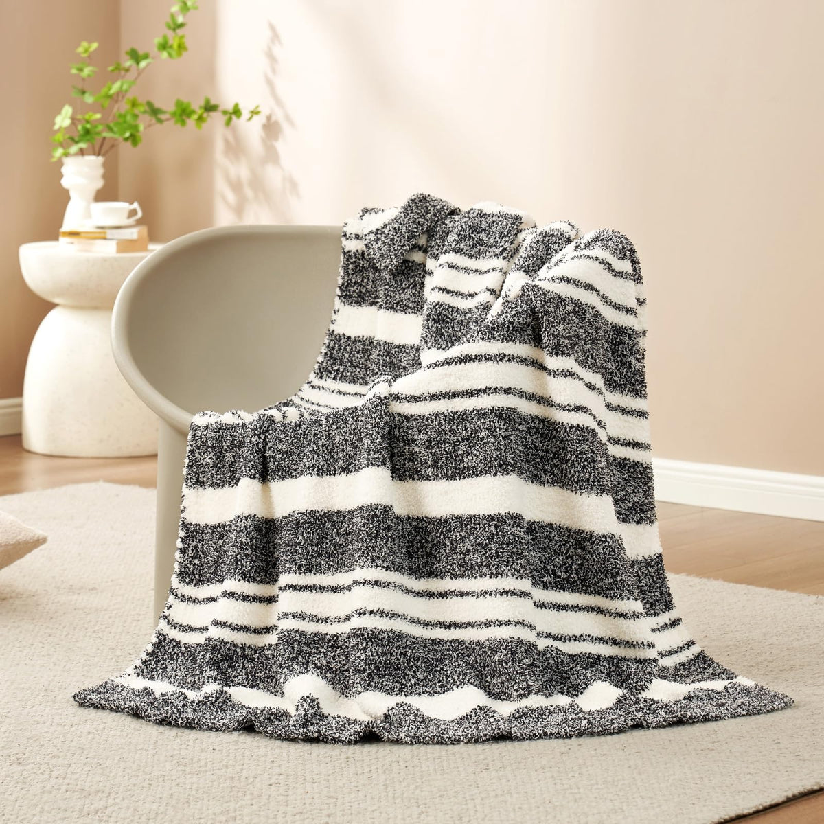 Snuggle Sac Buttery Ivory Throw Blanket for Couch, Reversible Super Soft Knitted Blankets, Warm Cozy Knit Fuzzy Plush Lightweight Throws Dupes for Sofa, Bed, Picnic, Ivory, 50 x 60 inches