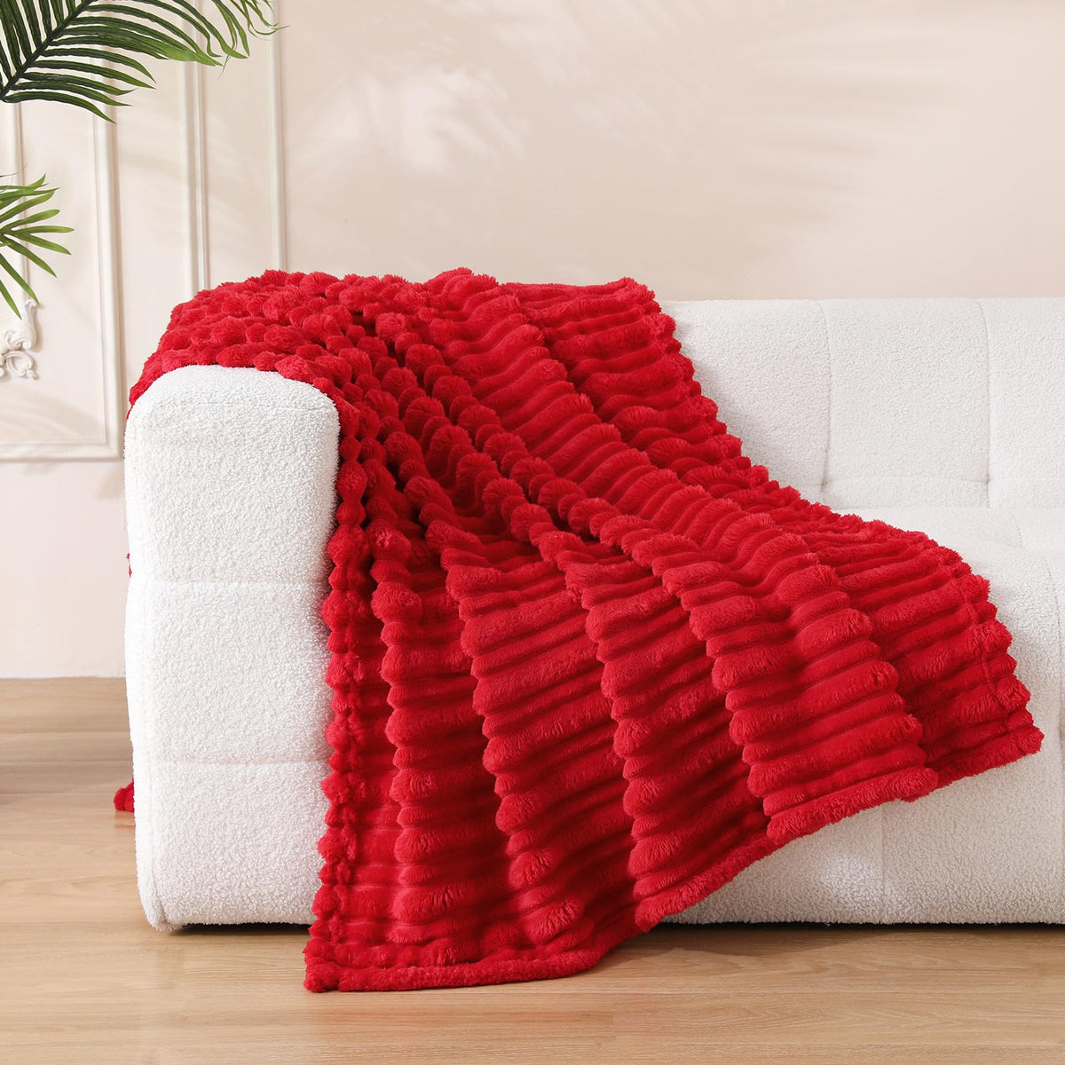 Puncuntex Burnt Orange Soft Throw Blanket 50"×60" for Couch Cozy 3D Striped