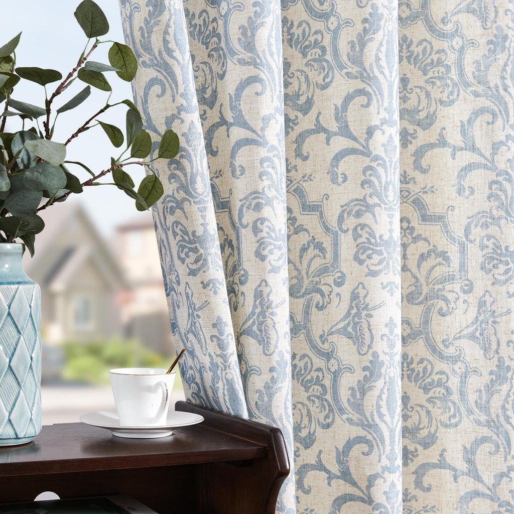 jinchan Slate Blue Linen Curtains Light Flitering Grommet 84 Inch 2 Panels