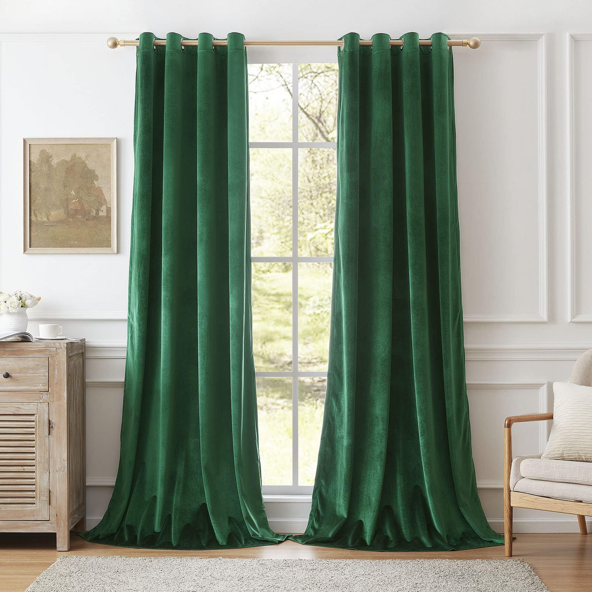 BULBUL Velvet Gold Grommet Blackout Curtains 84 inch Length for Living Room