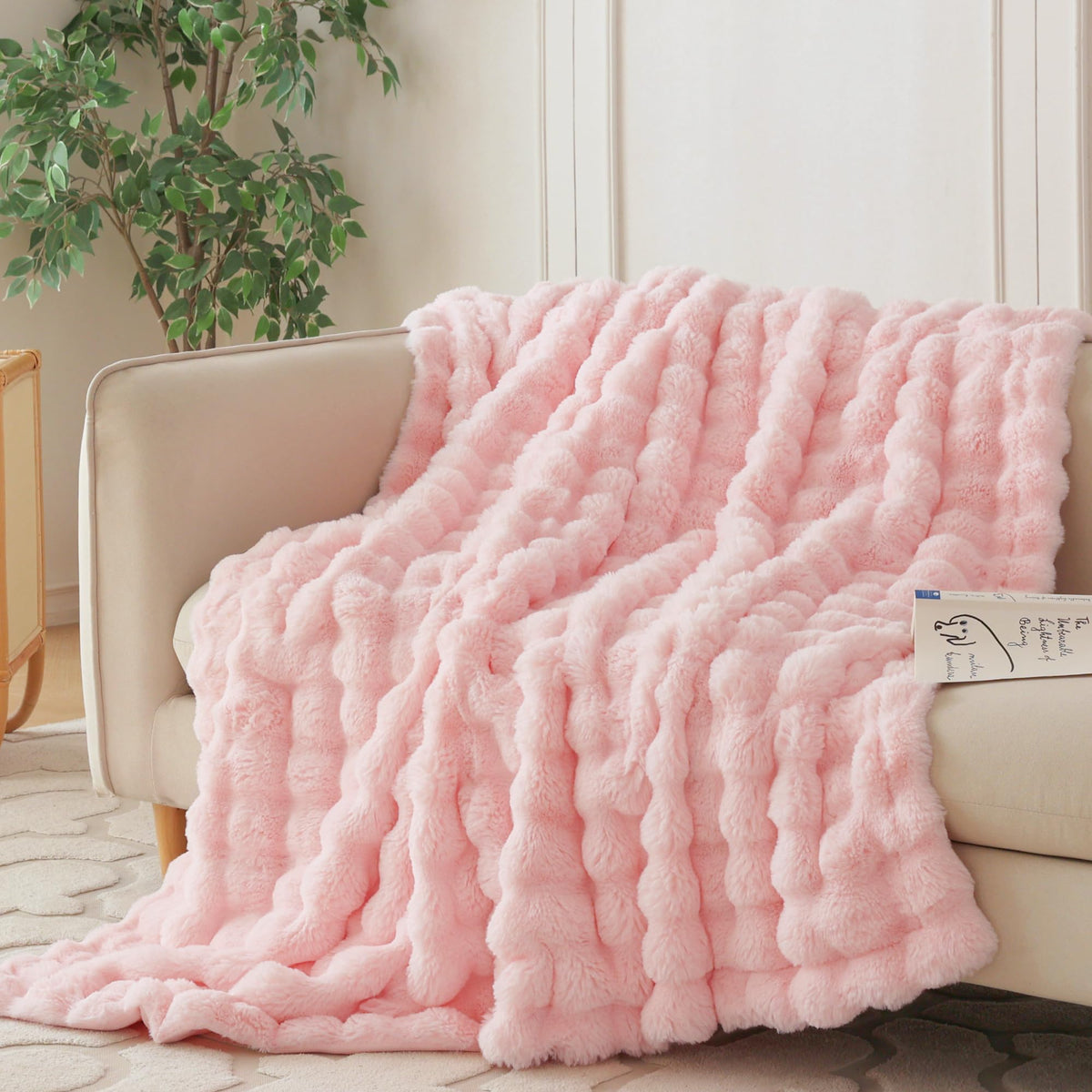 COOVA Soft Bubble Faux Fur Throw Blanket, 50"x60", Tie-dye Brown
