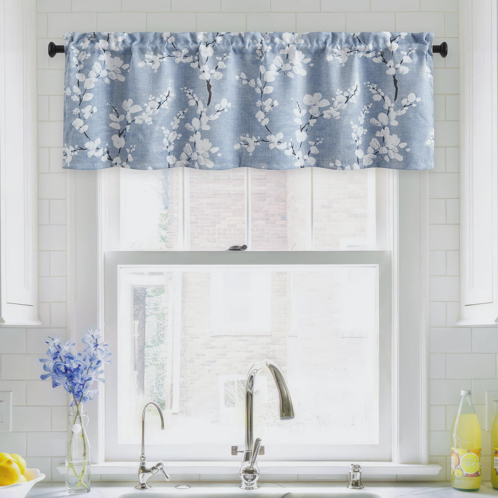 FMFUNCTEX Blue Blackout Floral Curtains, Bedroom, 100X84 Inches, 1 Panel