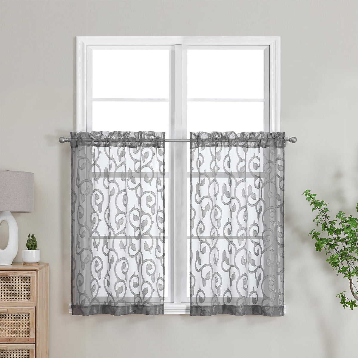 OWENIE Furman Ivory Sheer Curtains 84 inches Long for Bedroom Living Room 2 Panels Set, Jacquard Clip Light Filtering Semi Sheer Curtain Rod Pocket Window Drapes, 2 Pcs Each 40 W 84 L