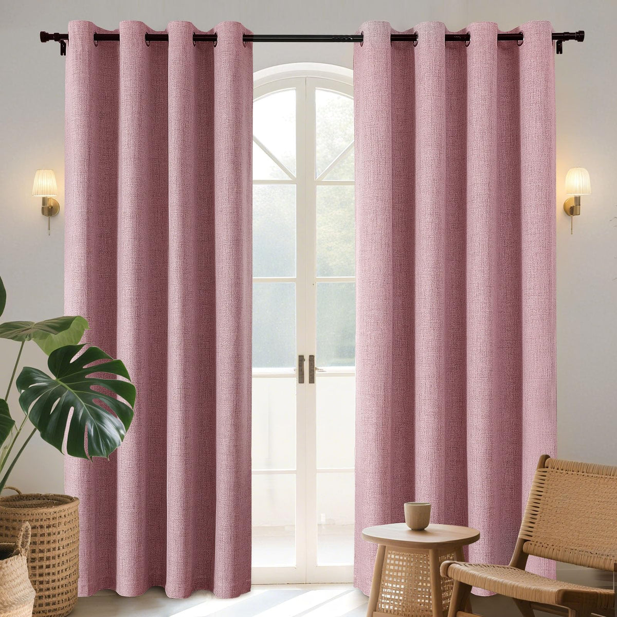 Joydeco Blackout Curtains 84 Inch Long, Linen Black Out Curtains for Bedroom 2 Panels with Grommet, Thermal Insulated, Noise Reducing Room Darkening Drapes Privacy Protection for Living Room Window