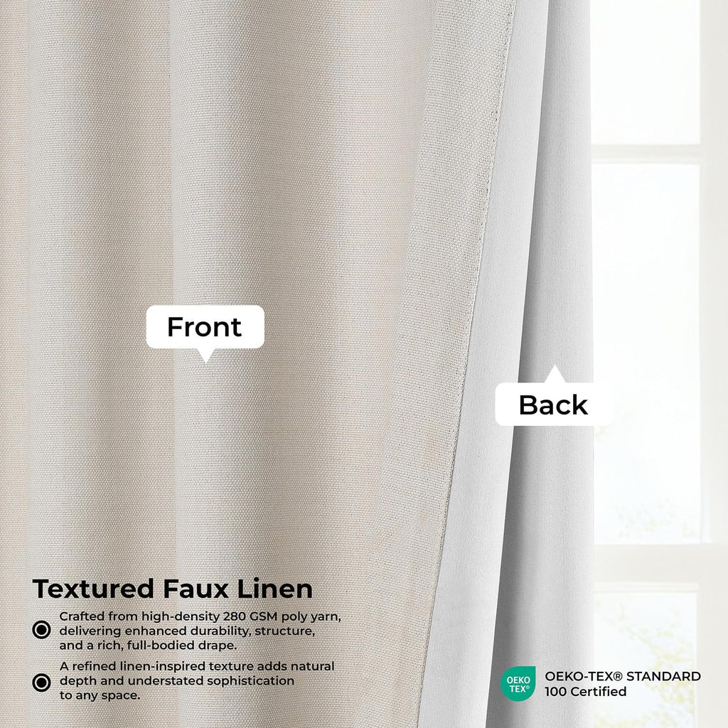Faux Linen Curtains for Living Room (1 Panel) - 50W X 96L, Birch Taupe