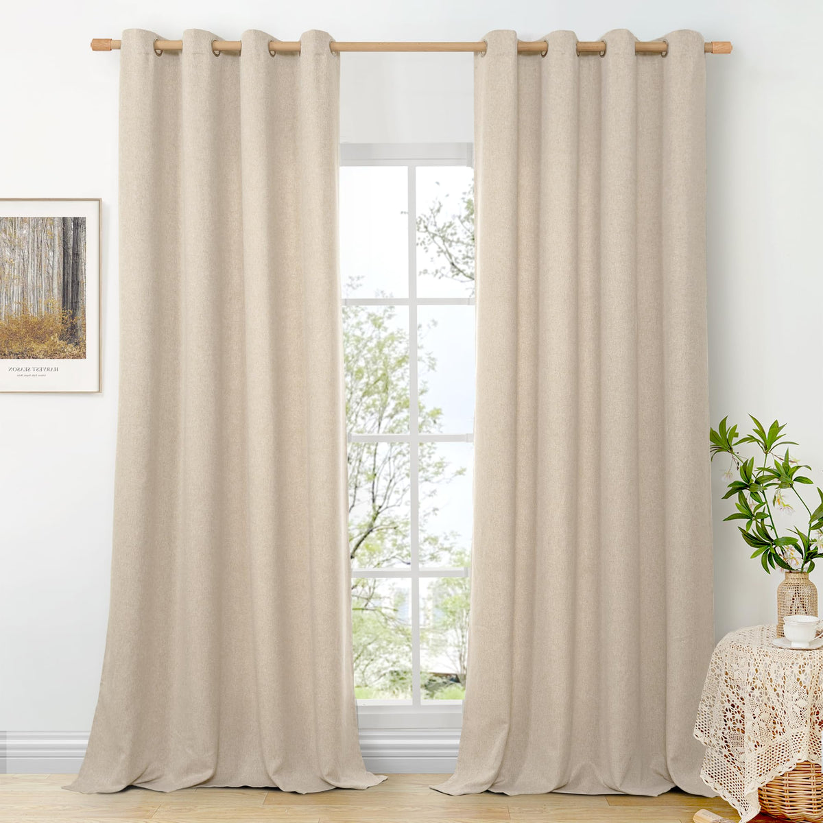 BGment Oatmeal Linen Curtains for Living Room 95 Inch Length 2 Panels Set, Privacy Drapes Light Filtering with Grommet for Farmhouse Bedroom No See Through, Each 52 Inch Wide
