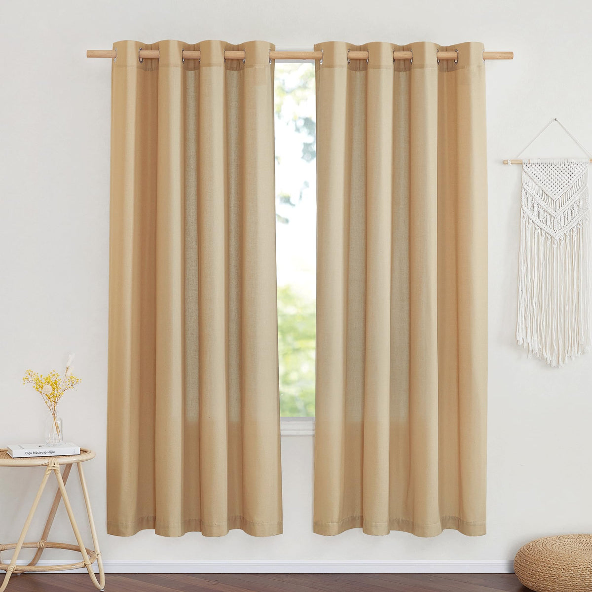 NICETOWN Natural Linen Curtains 84 inch Long 2 Panels Set, Grommet Top Thick Linen Burlap Semi Sheer Vertical Drapes Privacy Assured with Light Filtering for Bedroom/Living Room, W55 x L84