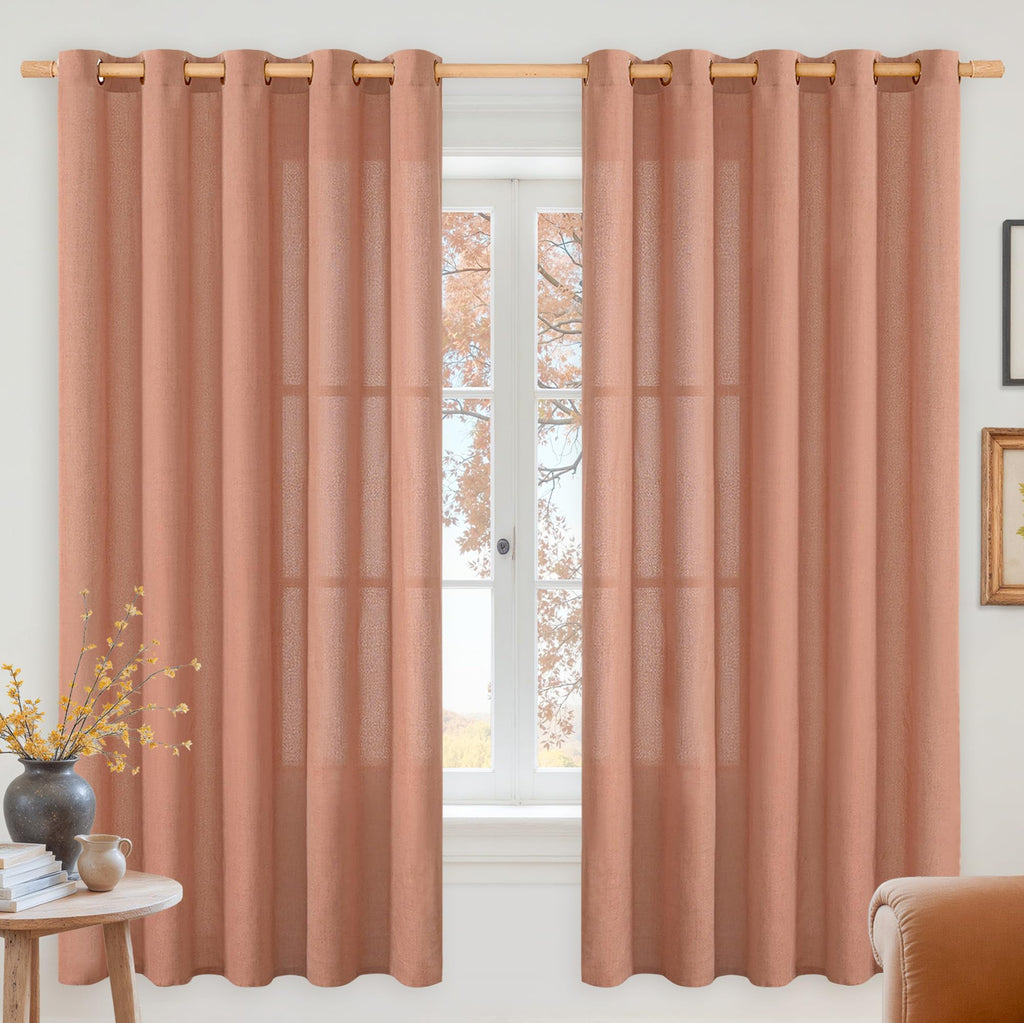 YoungsTex Linen Semi Sheer Curtains 63 Inch Length, Light Filtering Drapes